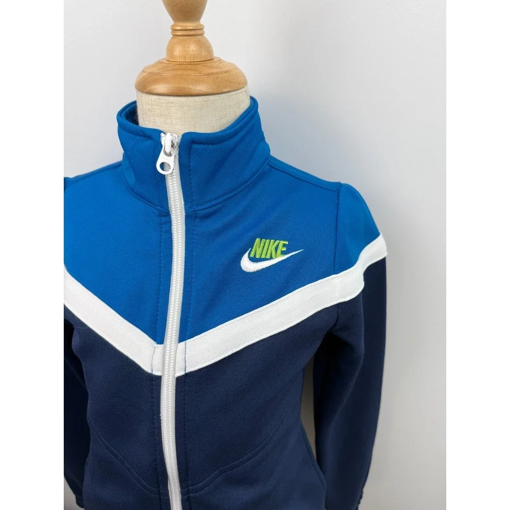 Nike Kids Blue Navy Colorblock Full Zip Track Jacket Size Small 7-8